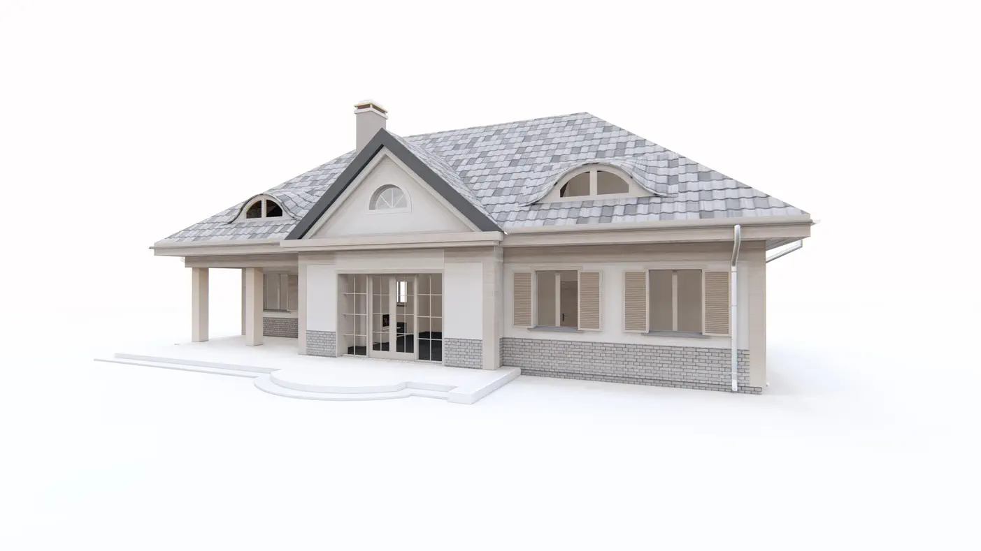 Gotowy projekt domu  - Reprezentacyjny dom dworkowy z siedmioma pokojami i dachem wielospadowym