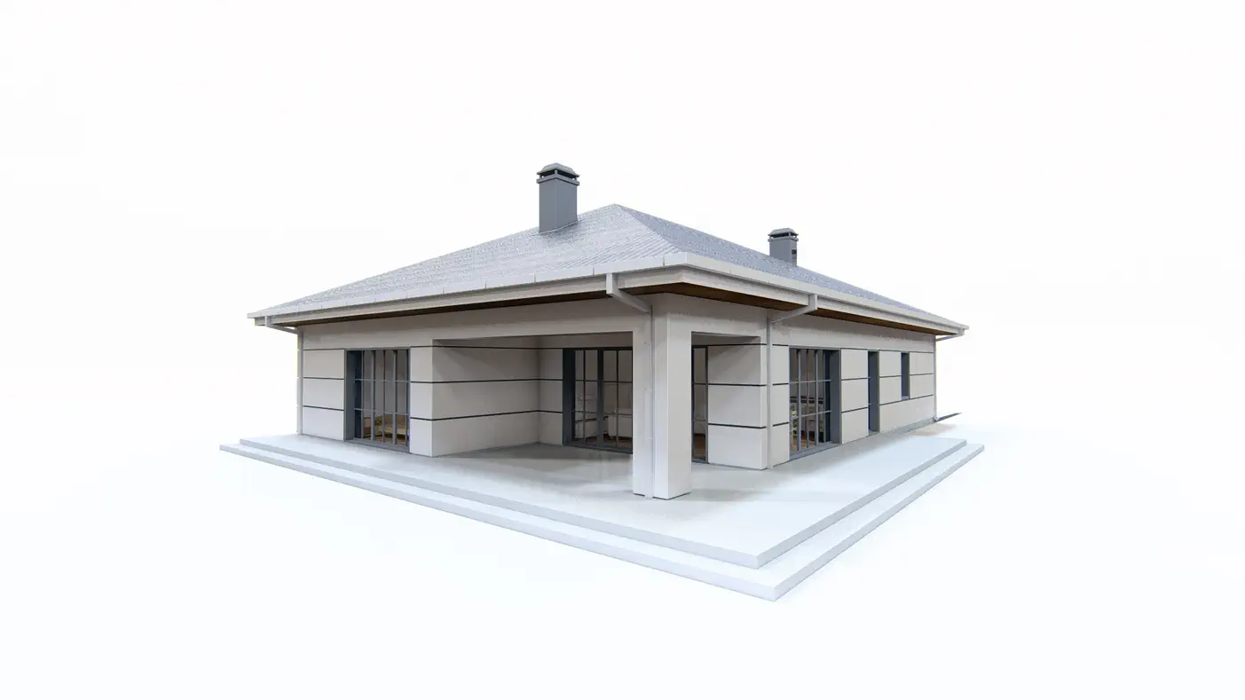 Gotowy projekt domu  - Współczesny, przytulny dom parterowy z 3 pokojami, dachem kopertowym i garażem