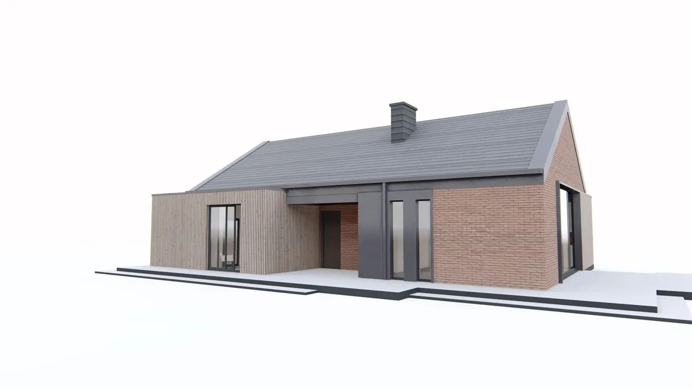 Gotowy projekt domu  - Dom parterowy w stylu nowoczesnej stodoły z prywatnymi łazienkami przy pokojach