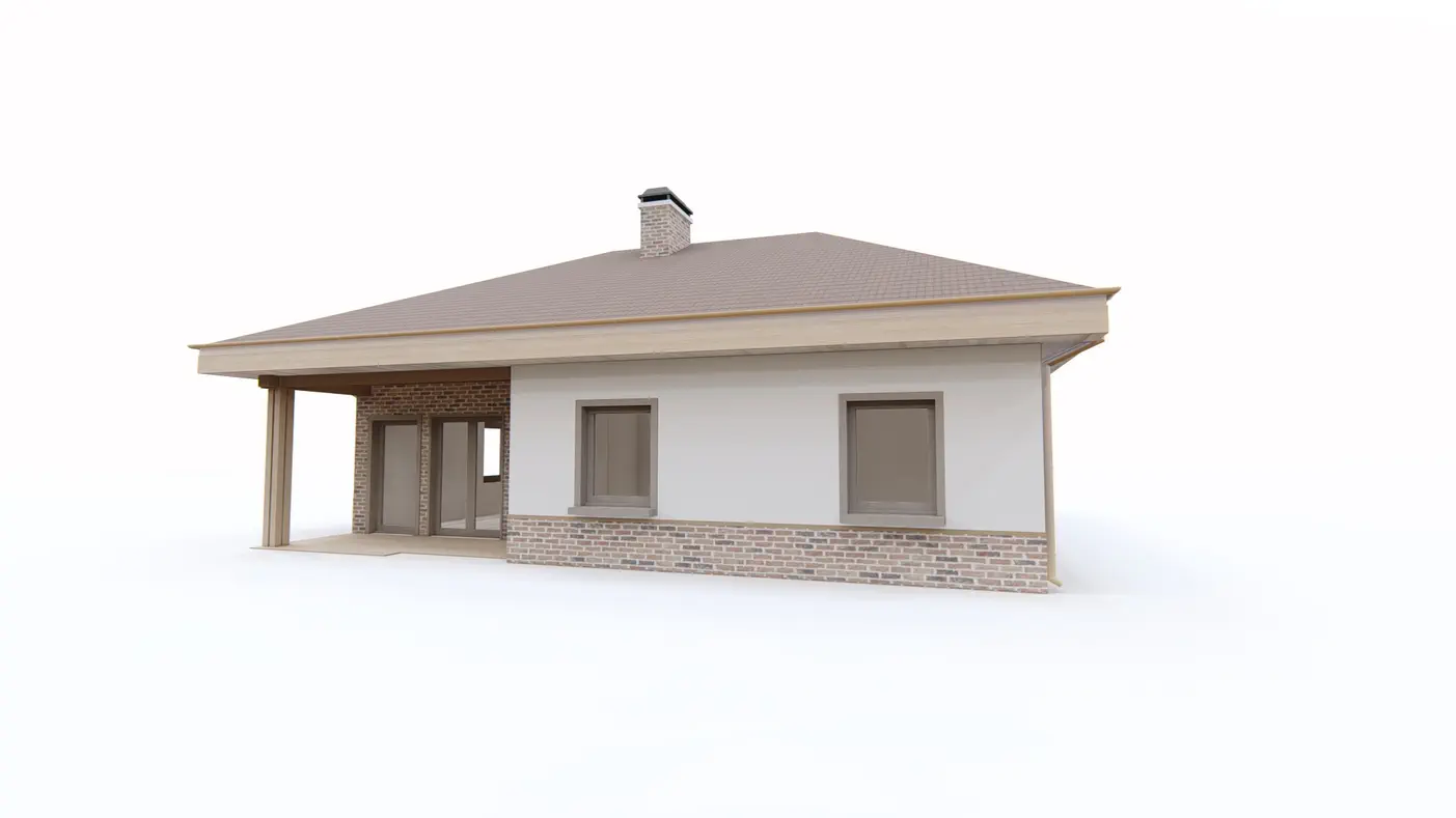 Home project  - Funkcjonalny dom parterowy z kopertowym dachem i narożnym oknem w kuchni.