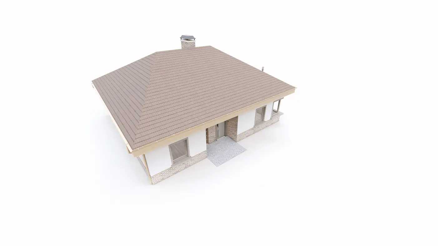 Home project  - Funkcjonalny dom parterowy z kopertowym dachem i narożnym oknem w kuchni.