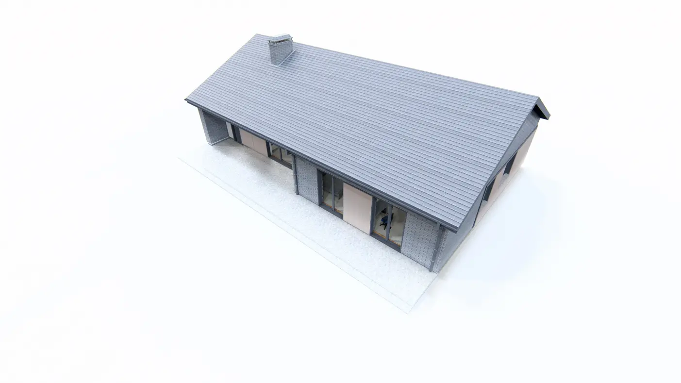 Gotowy projekt domu  - Parterowy dom o powierzchni ok 130m2 z 4 sypialniami, garażem i dachem 2spadowym