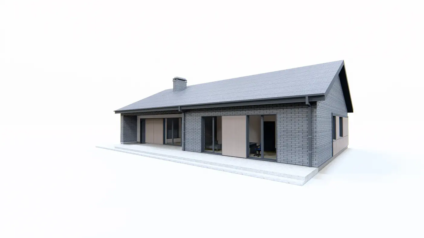 Gotowy projekt domu  - Parterowy dom o powierzchni ok 130m2 z 4 sypialniami, garażem i dachem 2spadowym