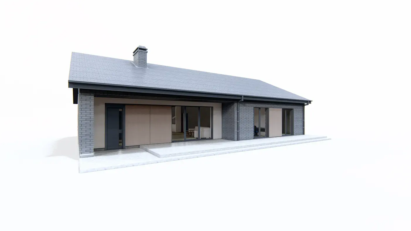 Gotowy projekt domu  - Parterowy dom o powierzchni ok 130m2 z 4 sypialniami, garażem i dachem 2spadowym