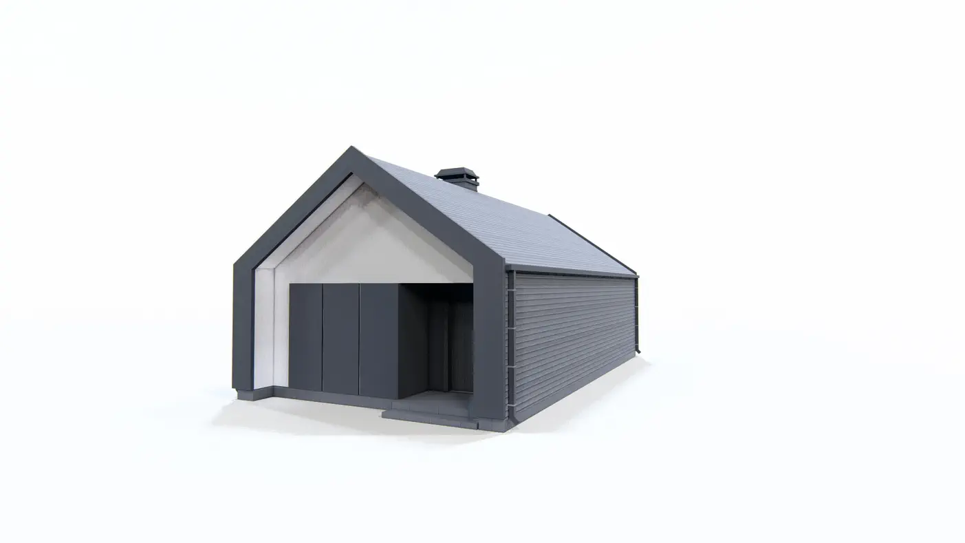 Home project  - Dom o powierzchni 47m2 z dachem 2-spadowym i jedną sypialnią.