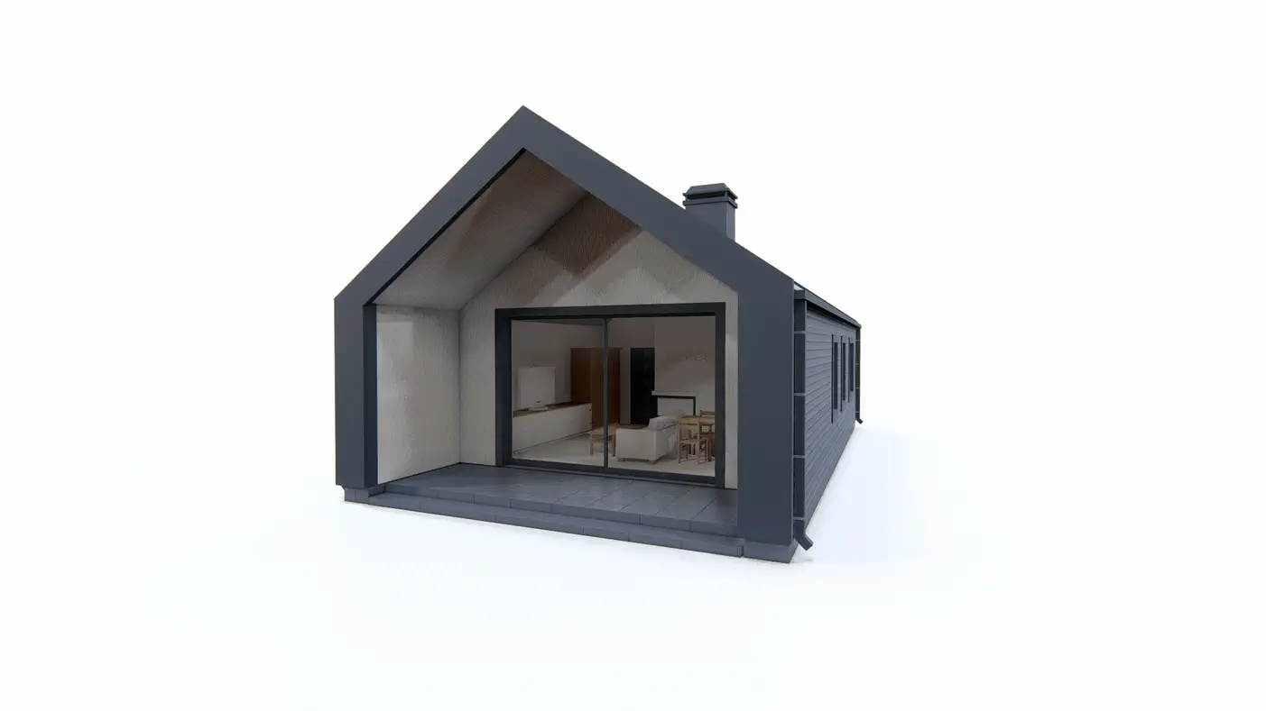 Home project  - Dom o powierzchni 47m2 z dachem 2-spadowym i jedną sypialnią.