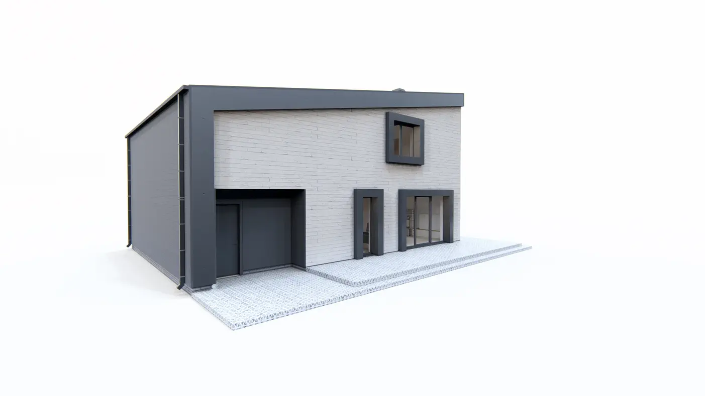 Gotowy projekt domu  - Piętrowy dom z dachem pulpitowym, garażem oraz gabinetem na parterze.