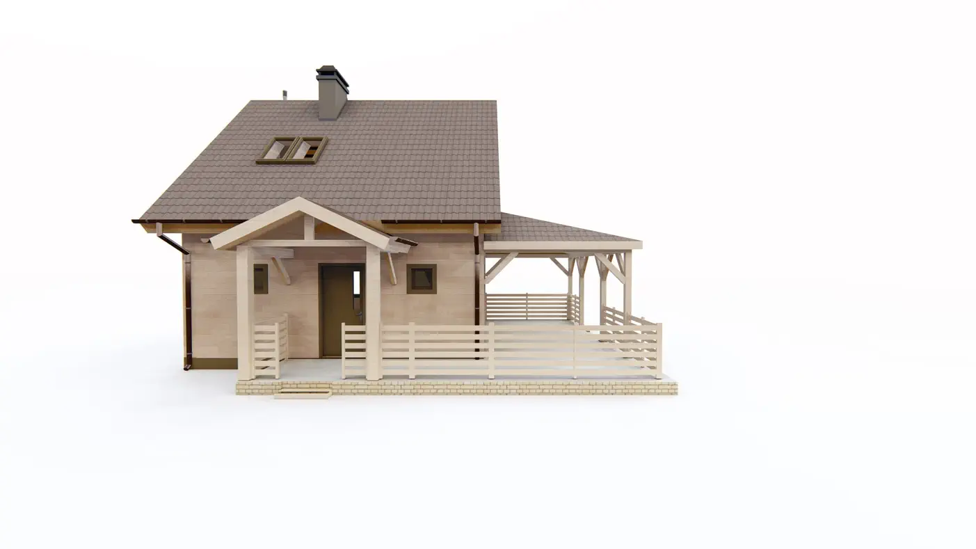 Gotowy projekt domu  - Dom sezonowy z werandą w naturalnym drewnie, prosty i tani w realizacji