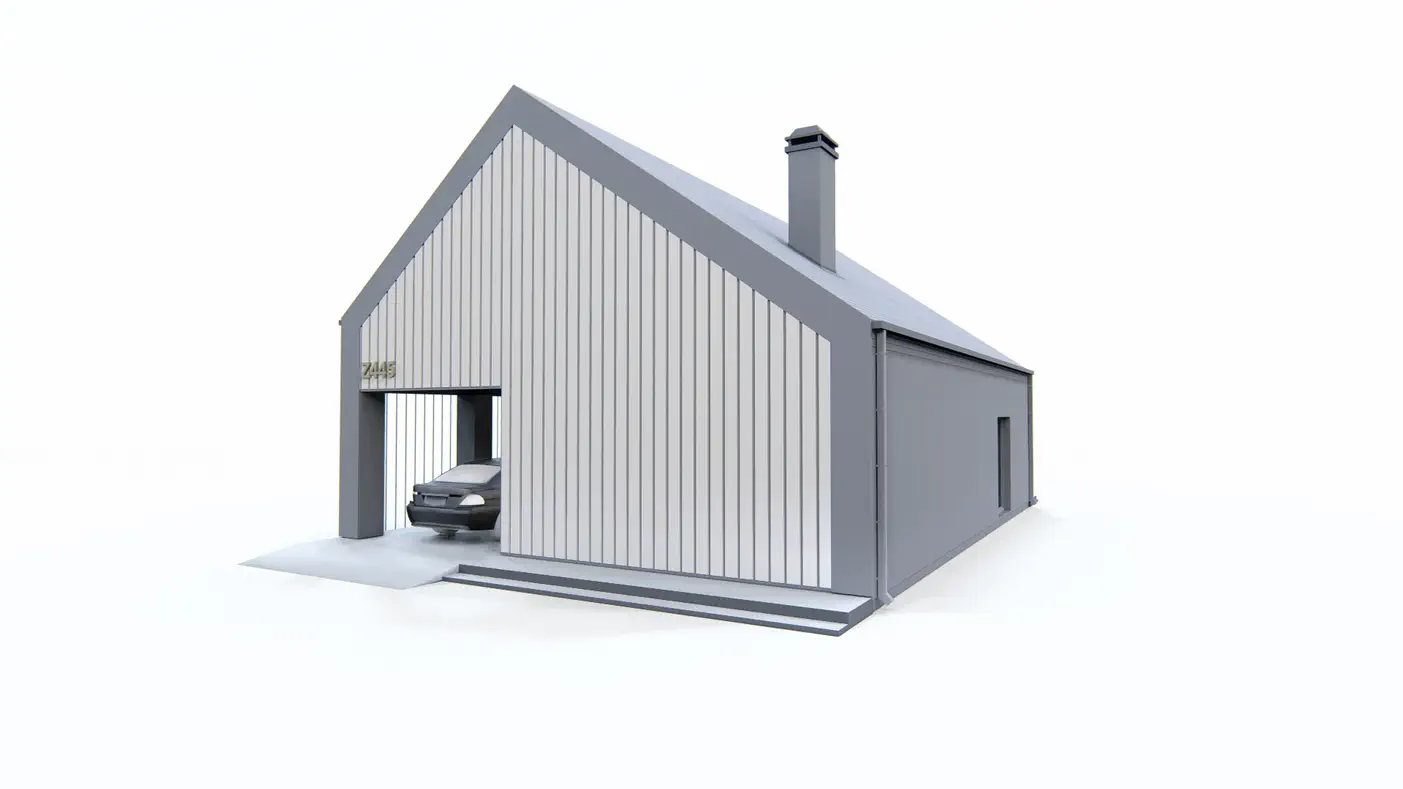 Gotowy projekt domu  - Dom na wąską działkę z zadaszonym tarasem i stanowiskiem na 2 samochody