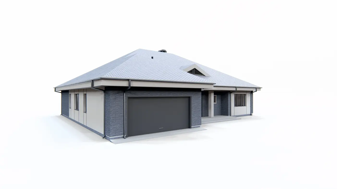 Home project  - Parterowy dom z garażem na dwa samochody, z wjazdem od frontu.