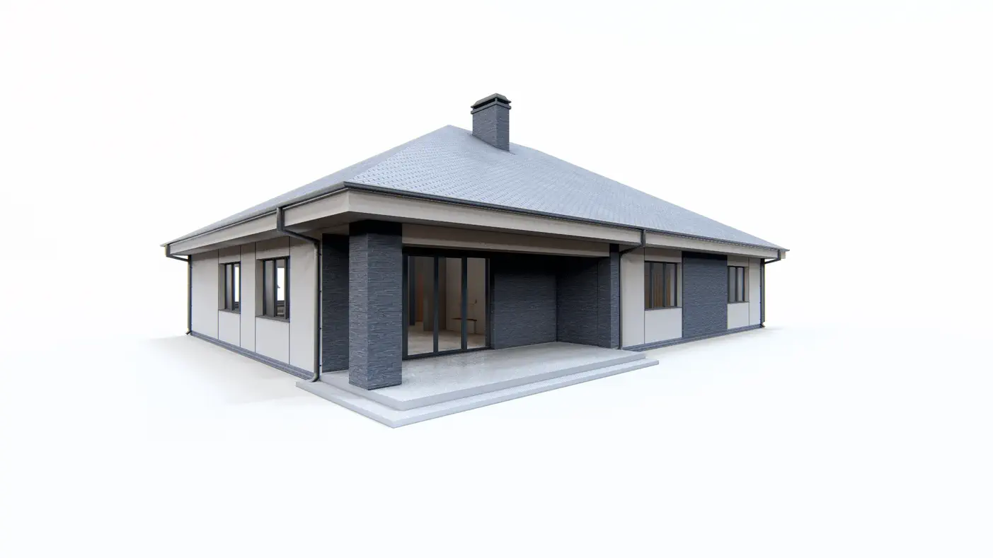 Gotowy projekt domu  - Parterowy dom z trzema pokojami, podwójnym garażem i przestronną częścią dzienną