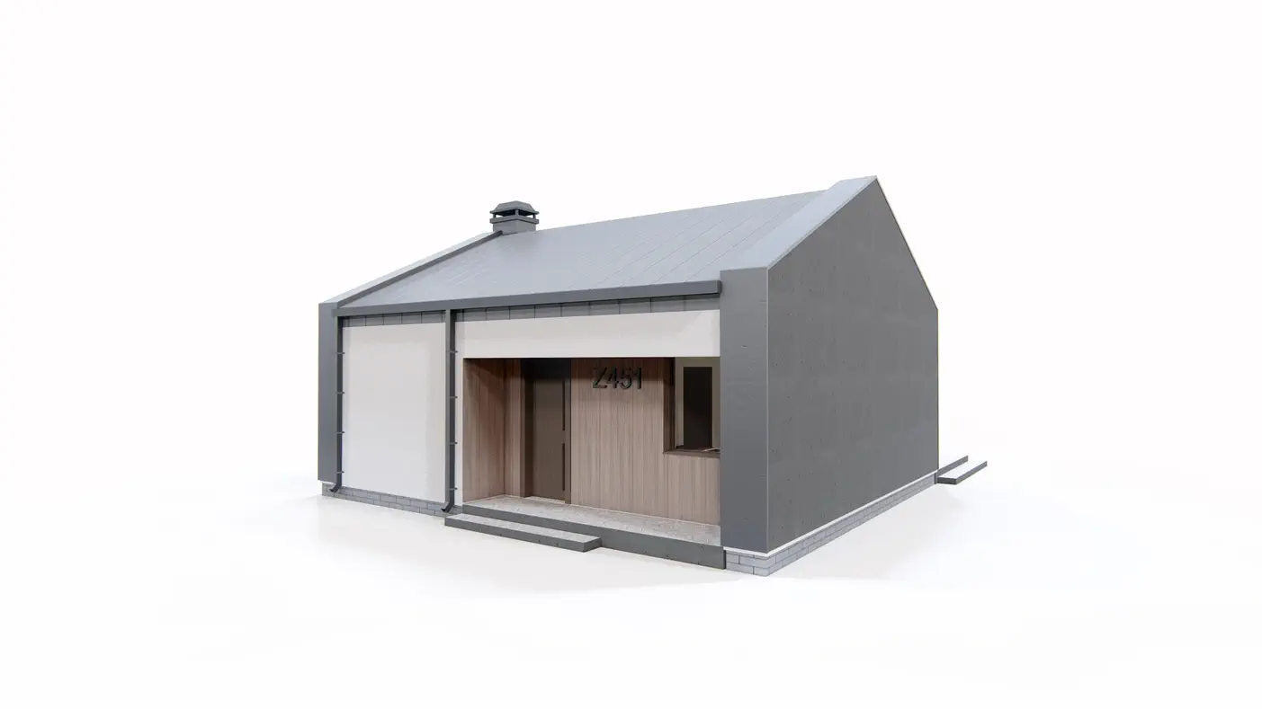 Gotowy projekt domu  - Drewniany prosty dom parterowy z dachem dwuspadowym i dwoma pokojami do 70 m2