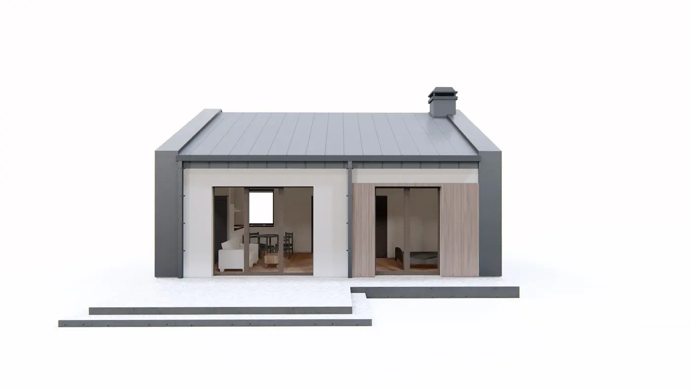 Gotowy projekt domu  - Prosty dom parterowy tani w budowie i utrzymaniu z dwoma pokojami na zgłoszenie