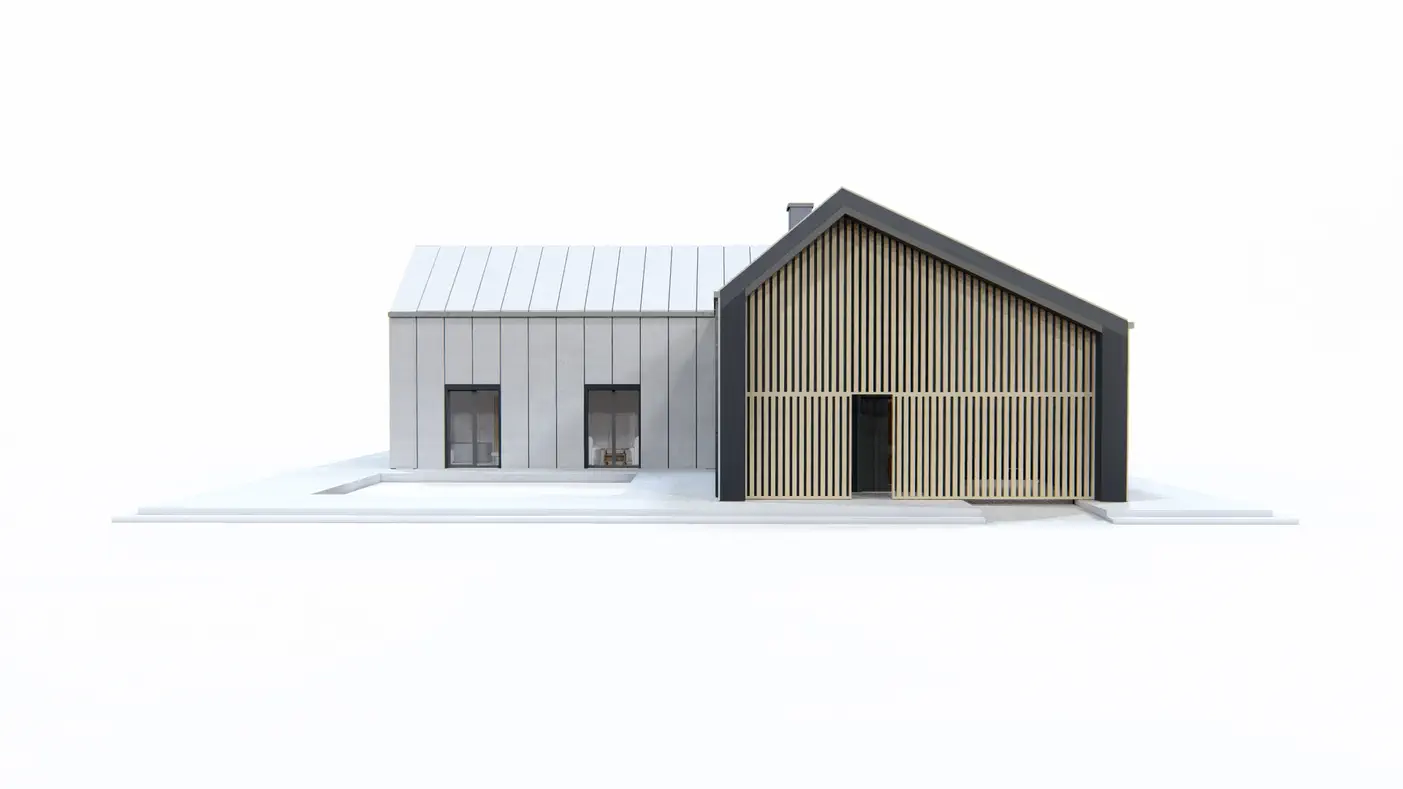 Zx203 to wyjątkowy dom z kategorii projekty domów nowoczesnych Gotowy projekt domu - Dom z przestronnym, wysokim salonem i wydzieloną sypialnią główną