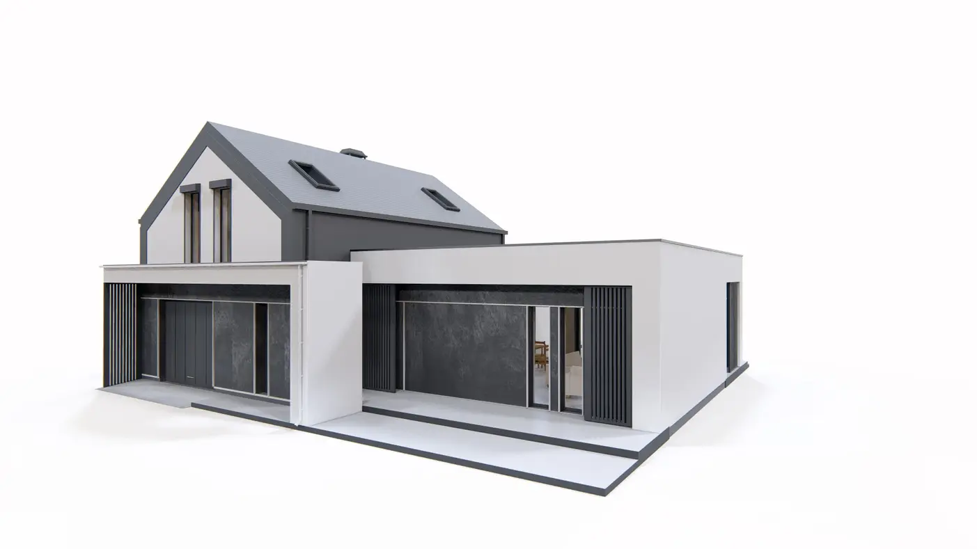 Gotowy projekt domu  - Nowoczesny dom z wydzieloną sypialnią główną i tarasem na piętrze