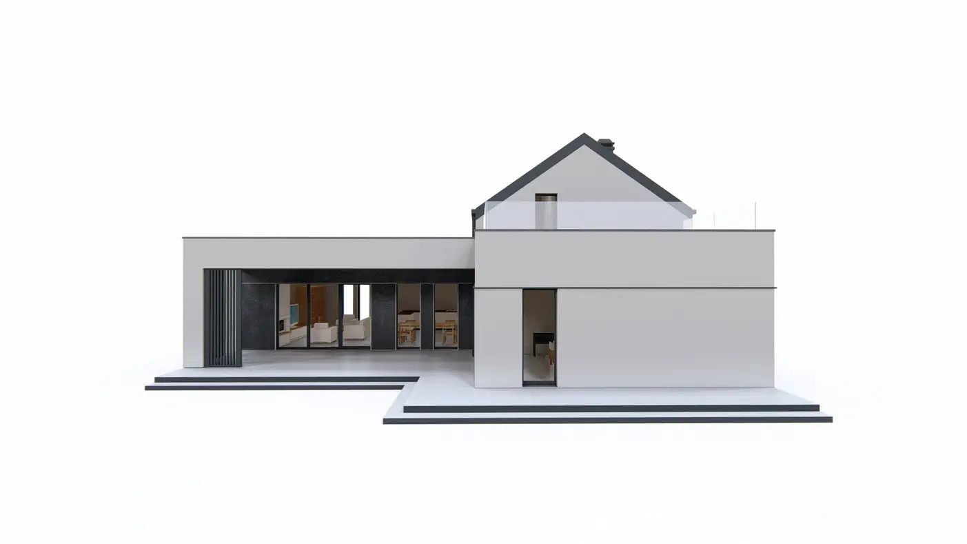 Gotowy projekt domu  - Nowoczesny dom z wydzieloną sypialnią główną i tarasem na piętrze