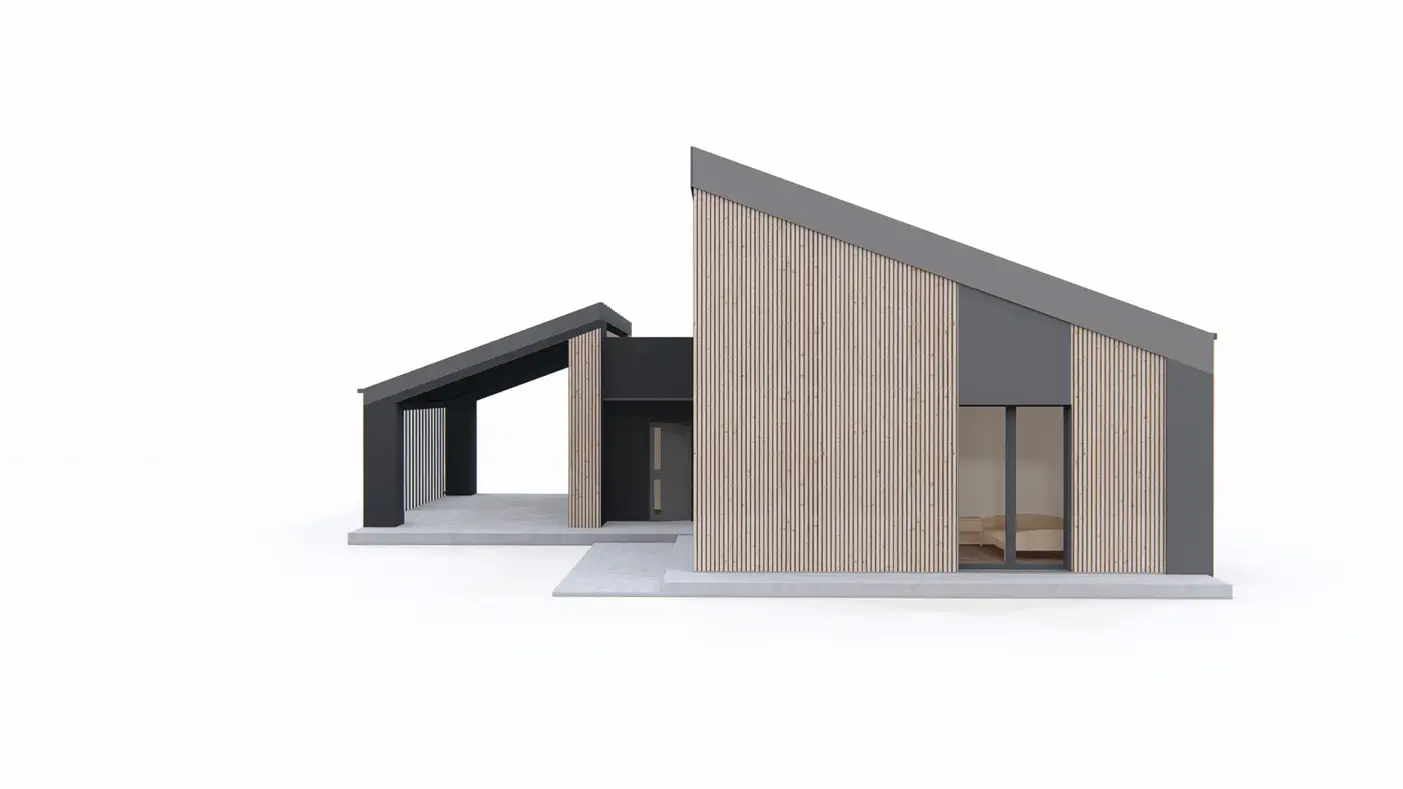 Z485 to wyjątkowy dom z kategorii projekty domów do 120 m2 Gotowy projekt domu - Parterowy współczesny dom z 3 pokojami, salonem, jadalnią i miejscem na samochód