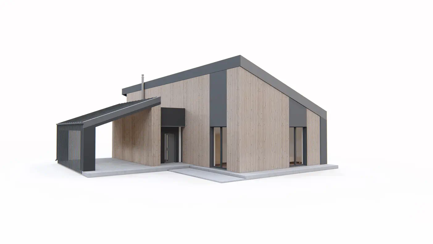 Z485 to wyjątkowy dom z kategorii projekty domów z czterema pokojami Gotowy projekt domu - Parterowy współczesny dom z 3 pokojami, salonem, jadalnią i miejscem na samochód