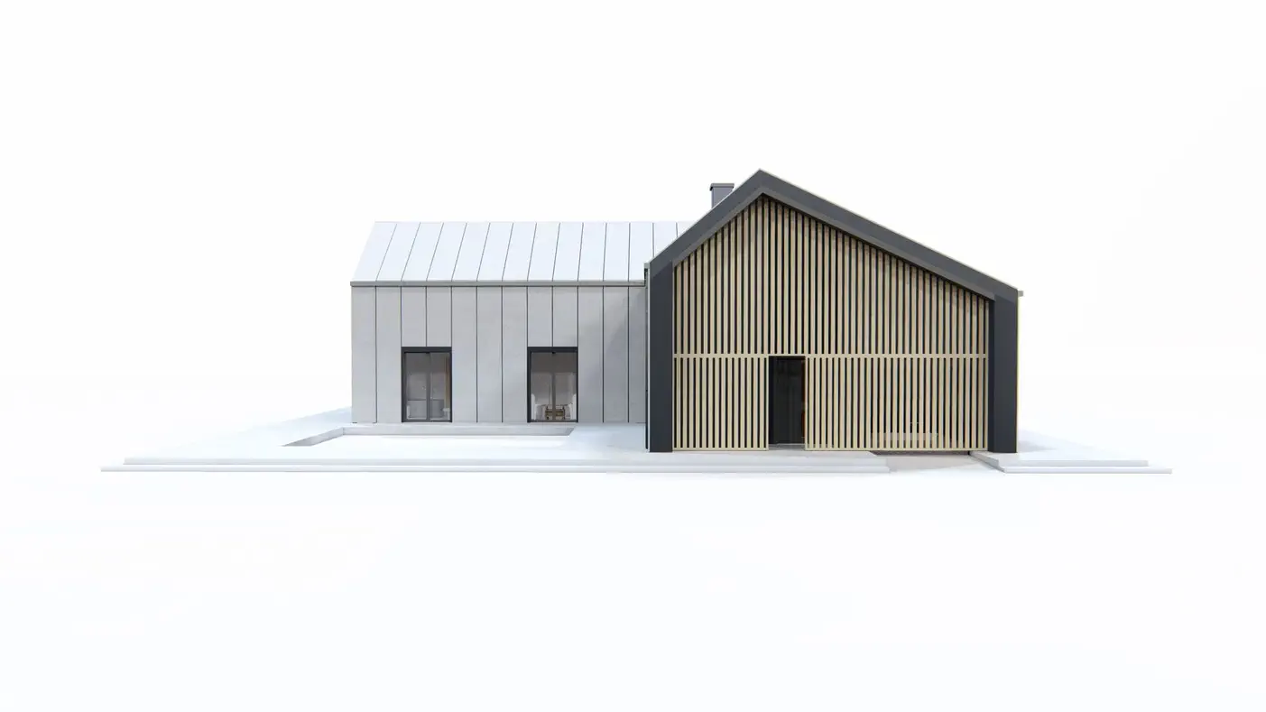 Mājas projekts  - Mūsdienīgs mājas projekts ar augsto griestu viesistabu - Zx203