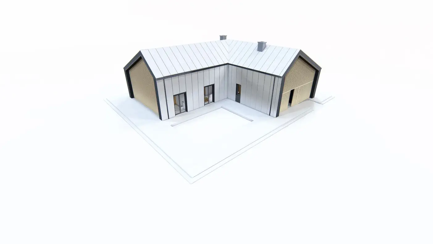 Mājas projekts  - Mūsdienīgs mājas projekts ar augsto griestu viesistabu - Zx203