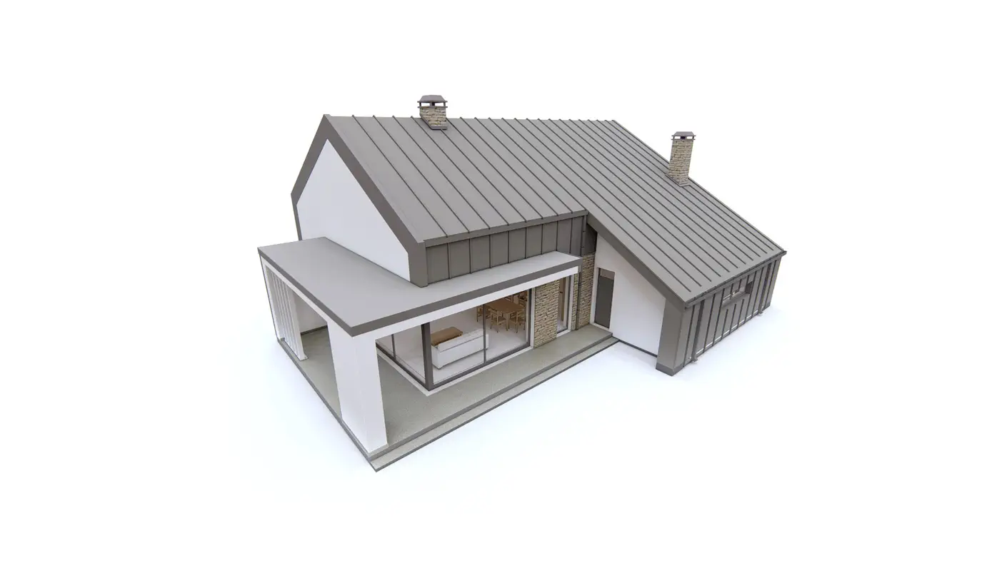 Gotowy projekt domu  - Nowoczesny, parterowy dom ze strychem, dachem dwuspadowym i dużym tarasem