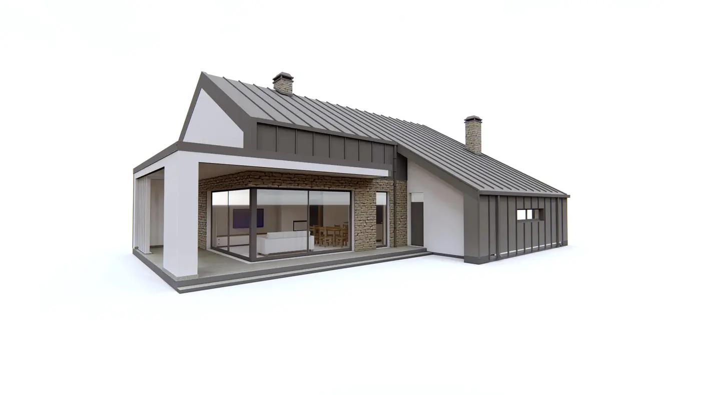 Gotowy projekt domu  - Nowoczesny, parterowy dom ze strychem, dachem dwuspadowym i dużym tarasem