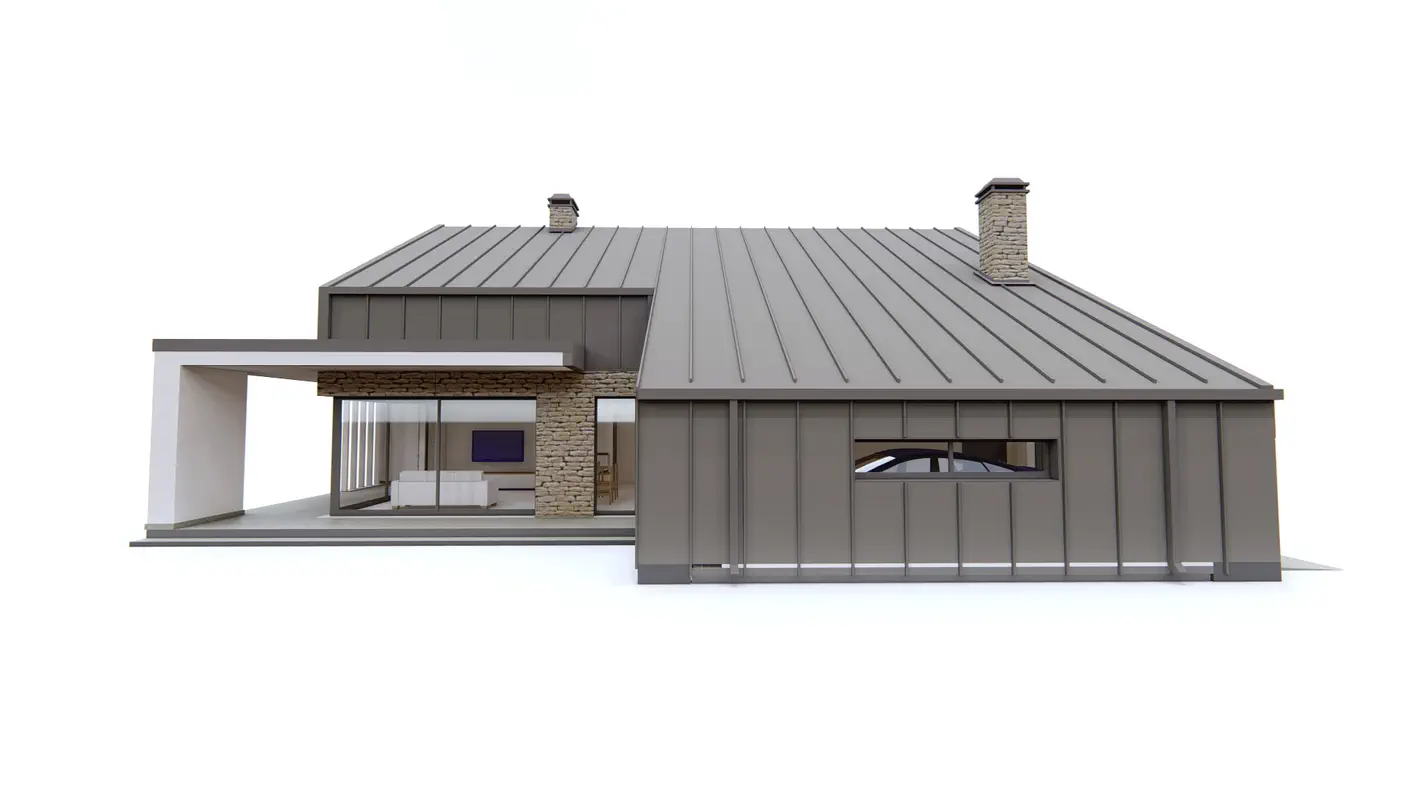 Gotowy projekt domu  - Nowoczesny, parterowy dom ze strychem, dachem dwuspadowym i dużym tarasem