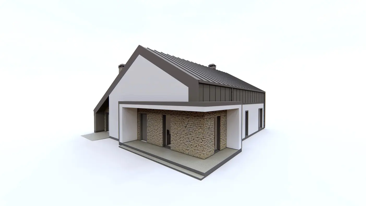 Gotowy projekt domu  - Nowoczesny, parterowy dom ze strychem, dachem dwuspadowym i dużym tarasem