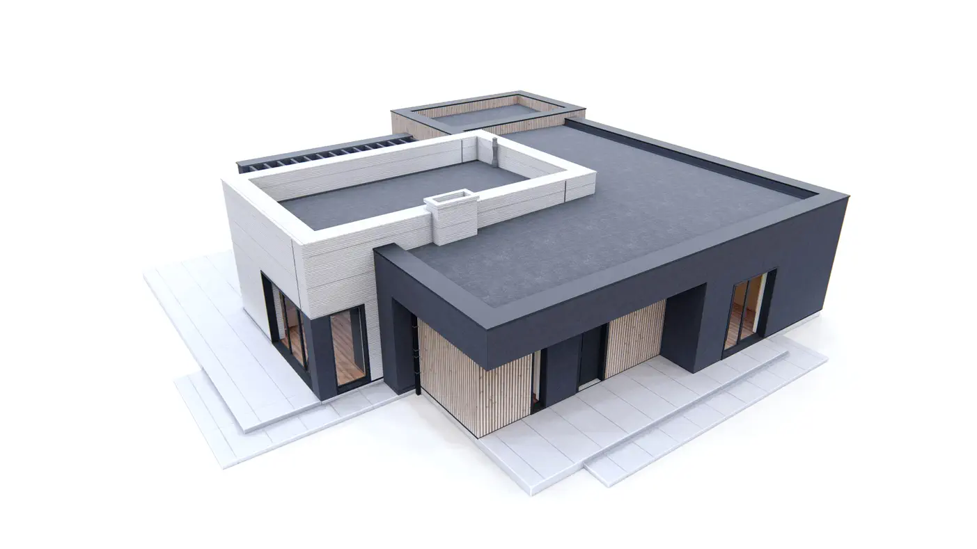 Gotowy projekt domu  - Nowoczesna parterówka z 4 sypialniami, częścią dzienną od ogrodu i tarasem