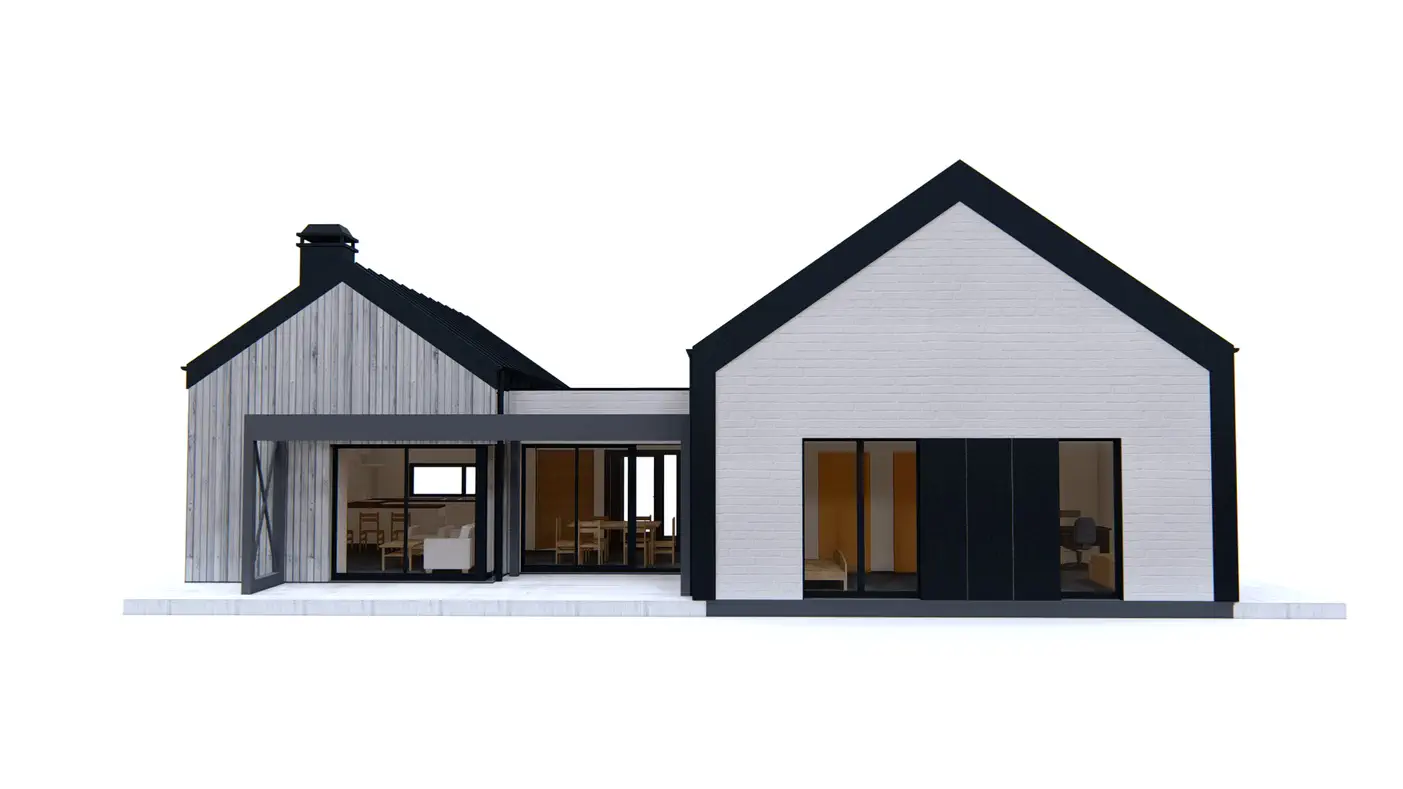 Gotowy projekt domu  - Współczesny parterowy dom z trzema sypialniami i gabinetem.