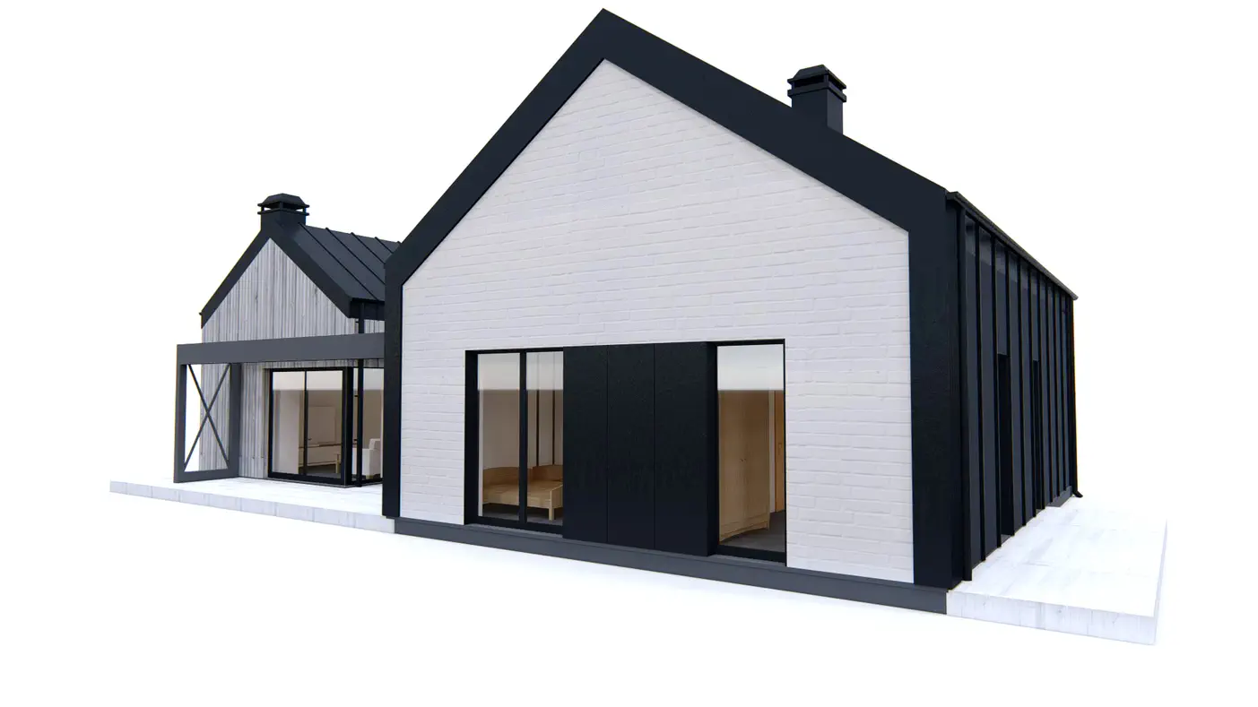 Gotowy projekt domu  - Współczesny parterowy dom z trzema sypialniami i gabinetem.