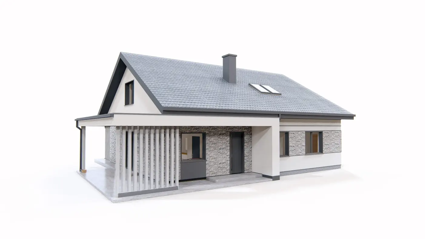 Gotowy projekt domu  - Parterowy dom z 3 sypialniami oraz z opcją adaptacji poddasza.