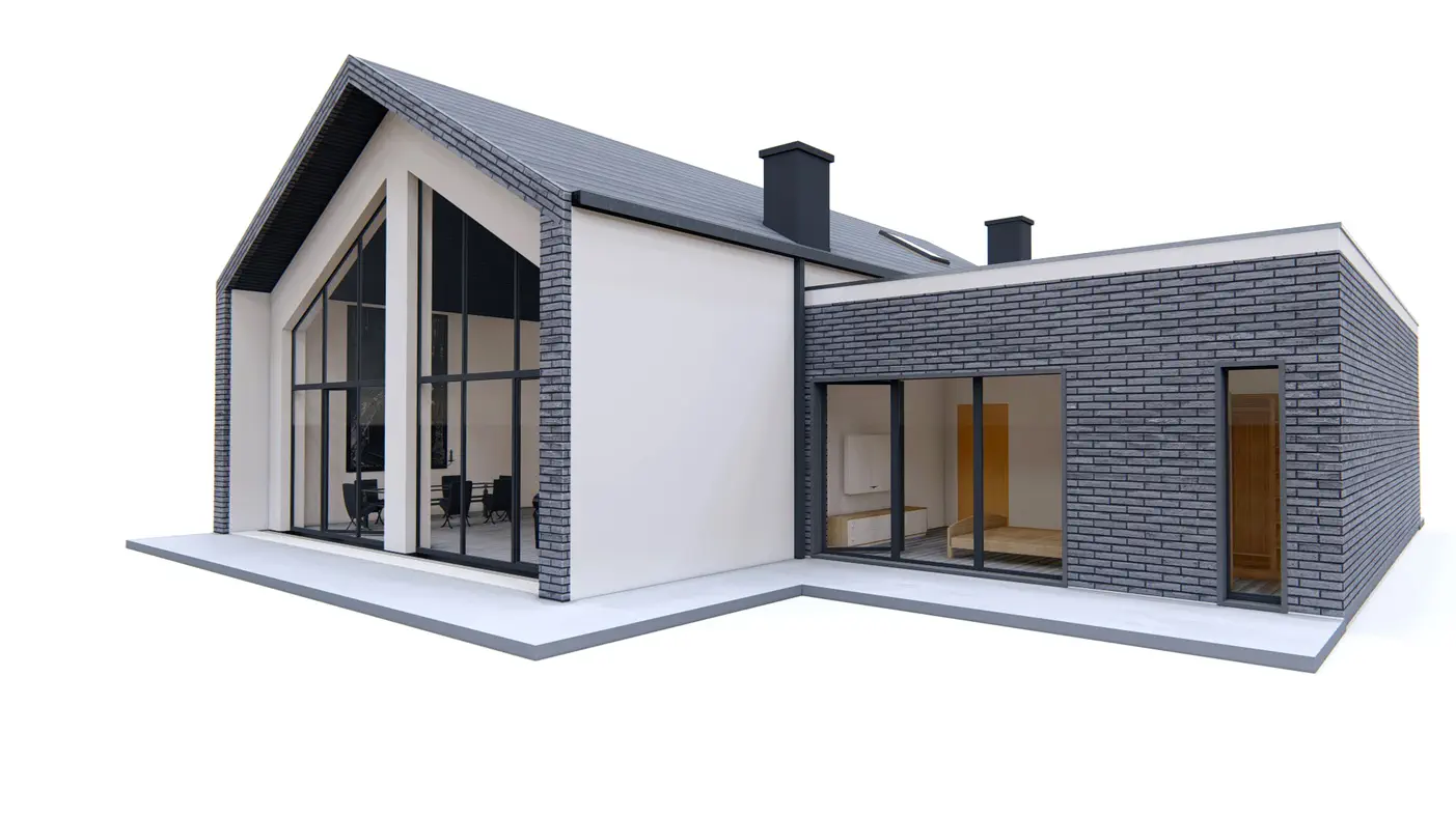 Gotowy projekt domu  - Dom z przestronnym salonem, antresolą, wydzieloną sypialnią i wiatą