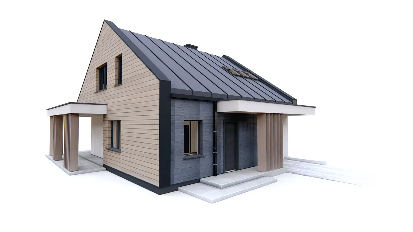 Zb29 to wyjątkowy dom z kategorii projekty domów w zabudowie bliźniaczej Gotowy projekt domu - Dom do zabudowy bliźniaczej o powierzchni ok 100m2 z lukarną od strony ogrodu.