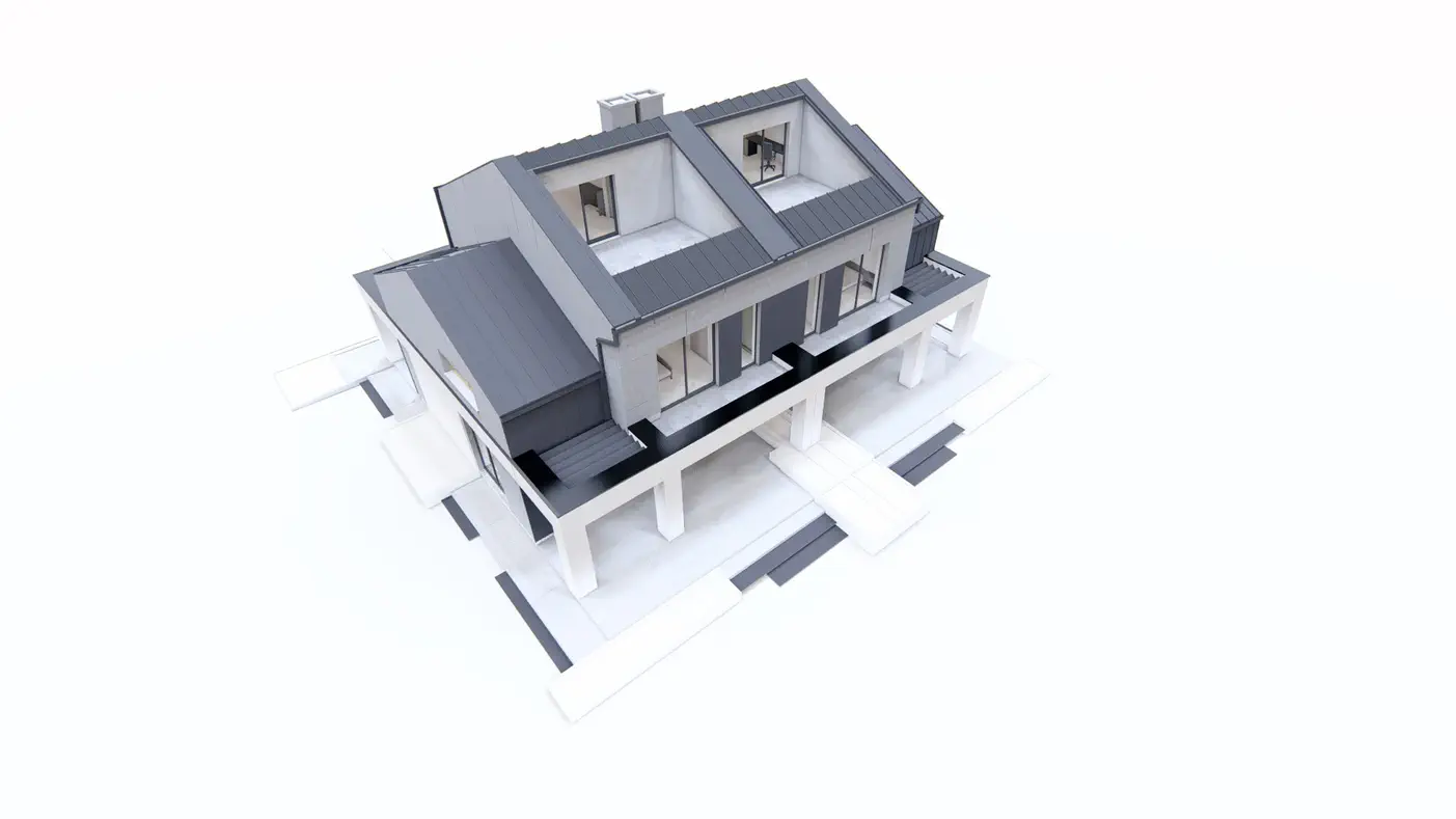 Gotowy projekt domu  - Nowoczesny bliźniak z tarasem na dachu.