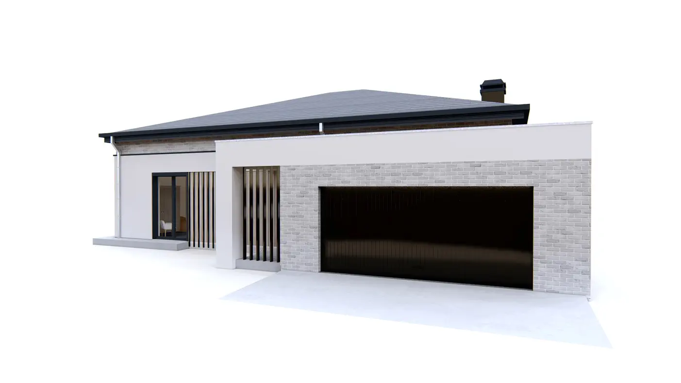 Gotowy projekt domu  - Współczesny, parterowy dom z 4 sypialniami i garażem na 2 samochody.