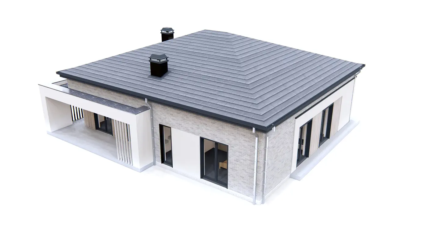 Gotowy projekt domu  - Współczesny, parterowy dom z 4 sypialniami i garażem na 2 samochody.