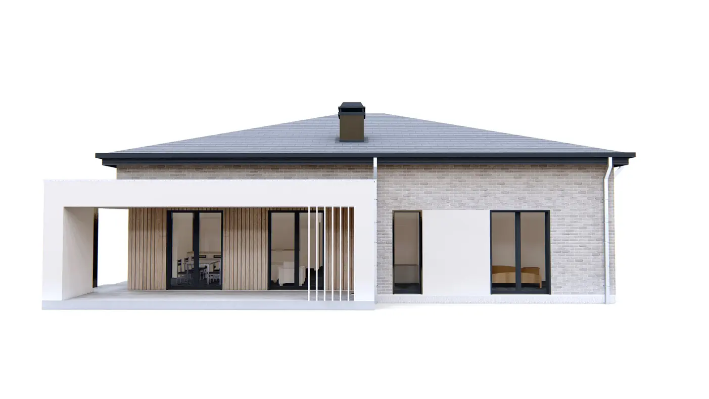 Gotowy projekt domu  - Współczesny, parterowy dom z 4 sypialniami i garażem na 2 samochody.