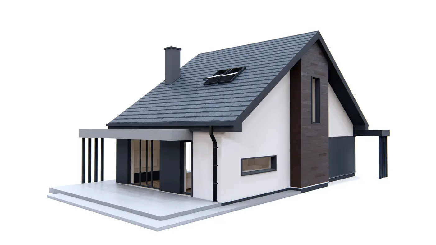 Home project  - Współczesny dom z poddaszem, dachem 2-spadowym oraz gabinetem na wąską działkę.