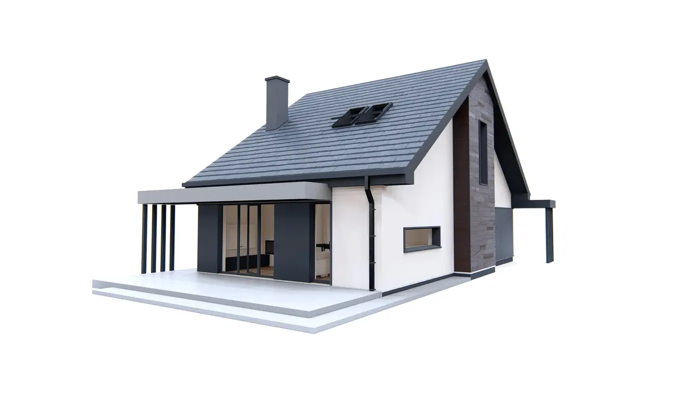 Home project  - Współczesny dom z poddaszem, dachem 2-spadowym oraz gabinetem na wąską działkę.