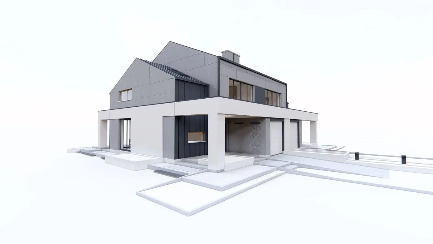 Mājas projekts  - Mūsdienīga divstāvu māja ar jumta terasi - Zb36
