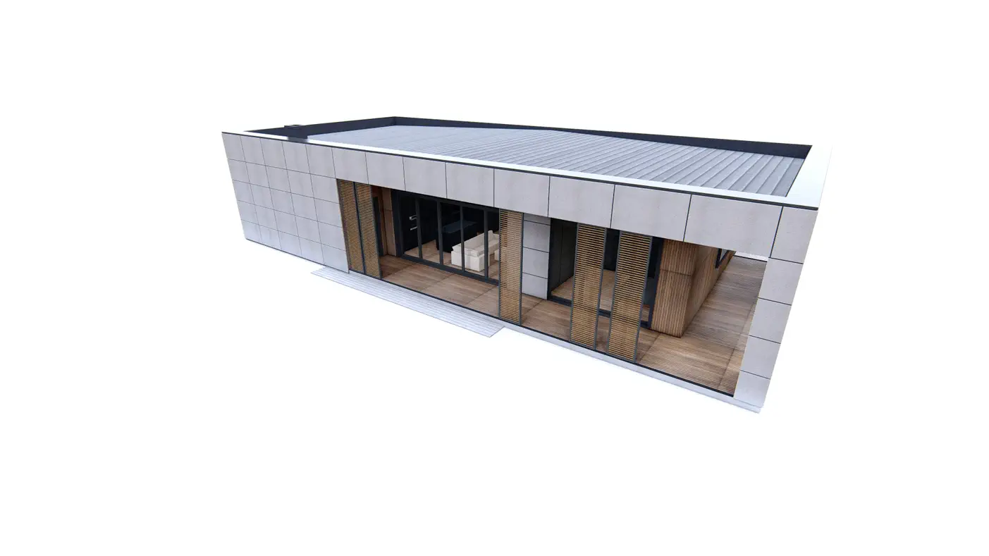 Gotowy projekt domu  - Dom parterowy z 3 pokojami oraz strefą dzienną i garażem 2 stanowiskowym.