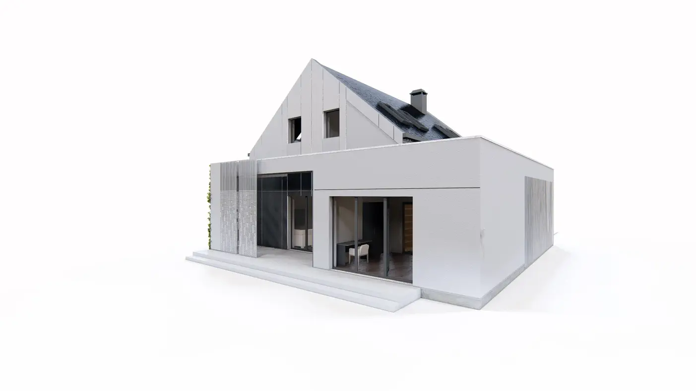 Zb37 to wyjątkowy dom z kategorii projekty domów dla biznesu Gotowy projekt domu - Nowoczesna stodoła do zabudowy bliźniaczej z dachem dwuspadowym i wiatą