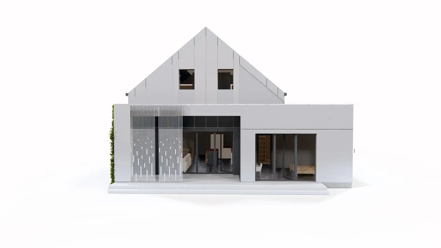 Zb37 to wyjątkowy dom z kategorii projekty domów parterowych Gotowy projekt domu - Nowoczesna stodoła do zabudowy bliźniaczej z dachem dwuspadowym i wiatą