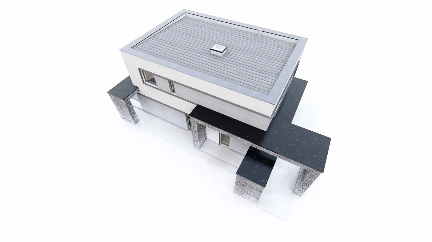 Zx164 to wyjątkowy dom z kategorii projekty domów jednorodzinnych Gotowy projekt domu - Nowoczesny dom piętrowy z dachem płaskim, garażem oraz gabinetem na parterze.