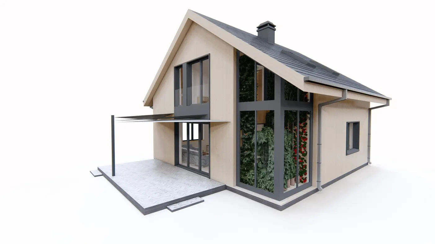 Gotowy projekt domu  - Projekt prostego domu o powierzchni 100m2 z oranżerią.