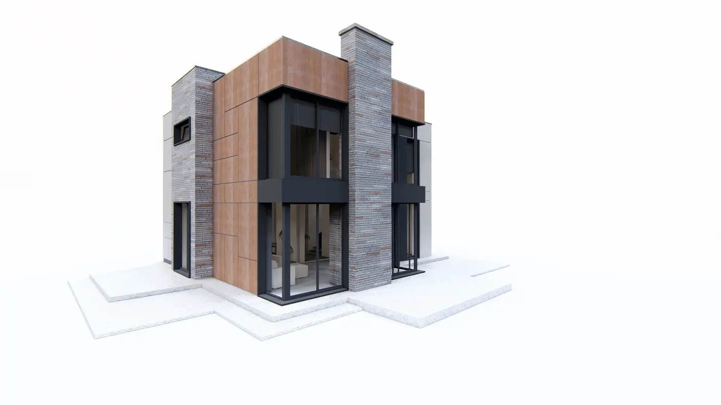 Gotowy projekt domu  - Nowoczesny dom piętrowy z płaskim dachem, gabinetem na parterze i 3 sypialniami.