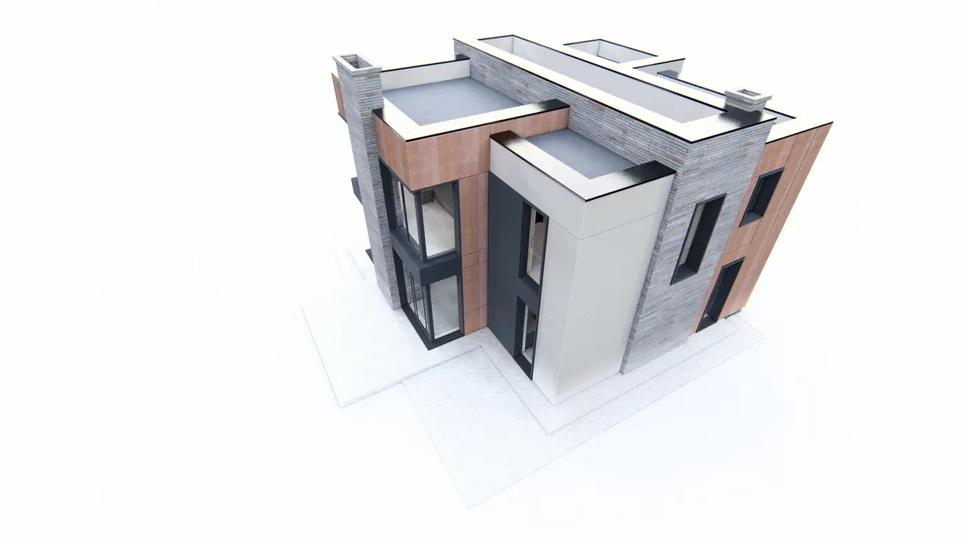 Gotowy projekt domu  - Nowoczesny dom piętrowy z płaskim dachem, gabinetem na parterze i 3 sypialniami.