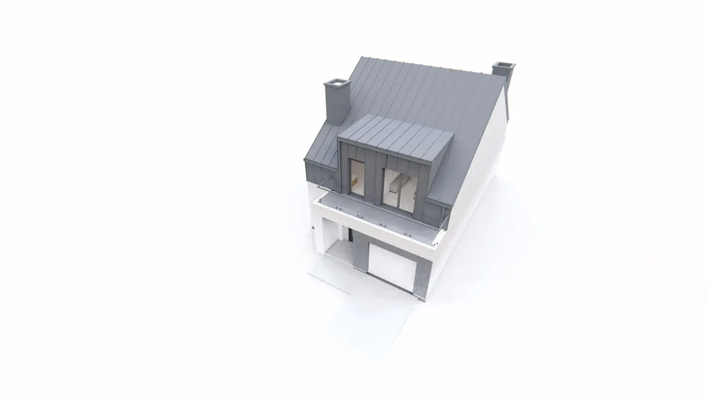 Zb38 to wyjątkowy dom z kategorii projekty domów jednorodzinnych Gotowy projekt domu - Współczesny bliźniak do 110 m2 na wąską działkę.