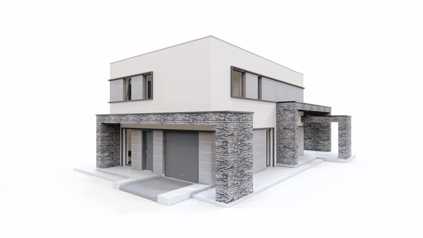 Mājas projekts  - Moderna divstāvu māja ar taisnu jumta segumu un garāžu - Zx164